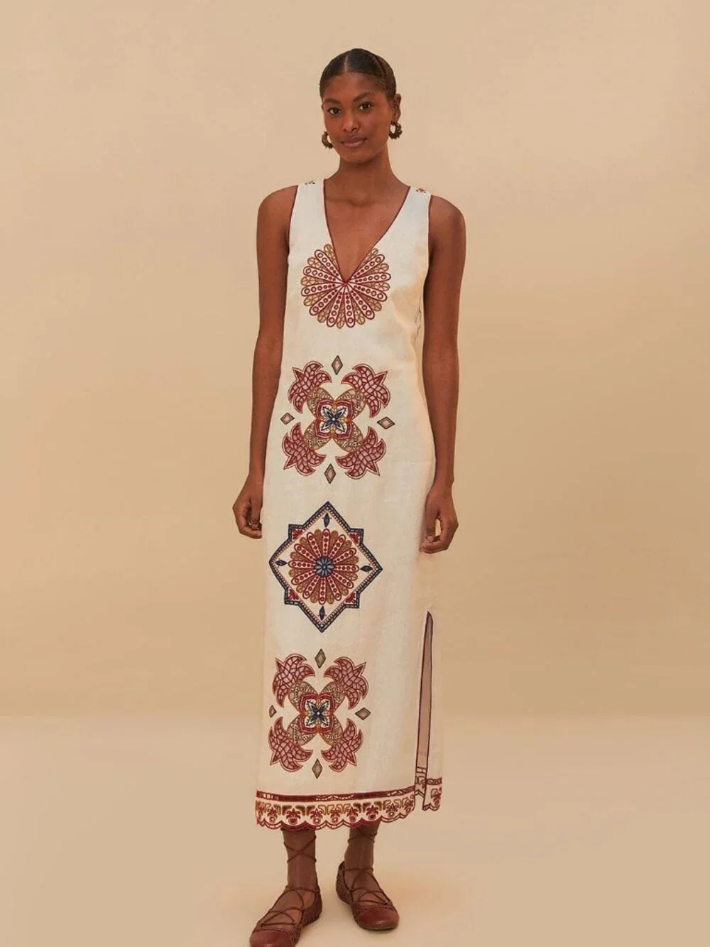 Off-White Marys Tiles Richelieu Euroflax™ Premium Linen Midi Dress - Picture 1 of 1